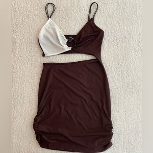 SHEIN O-ring detail cut-out rib-knit colorblock bodycon dress